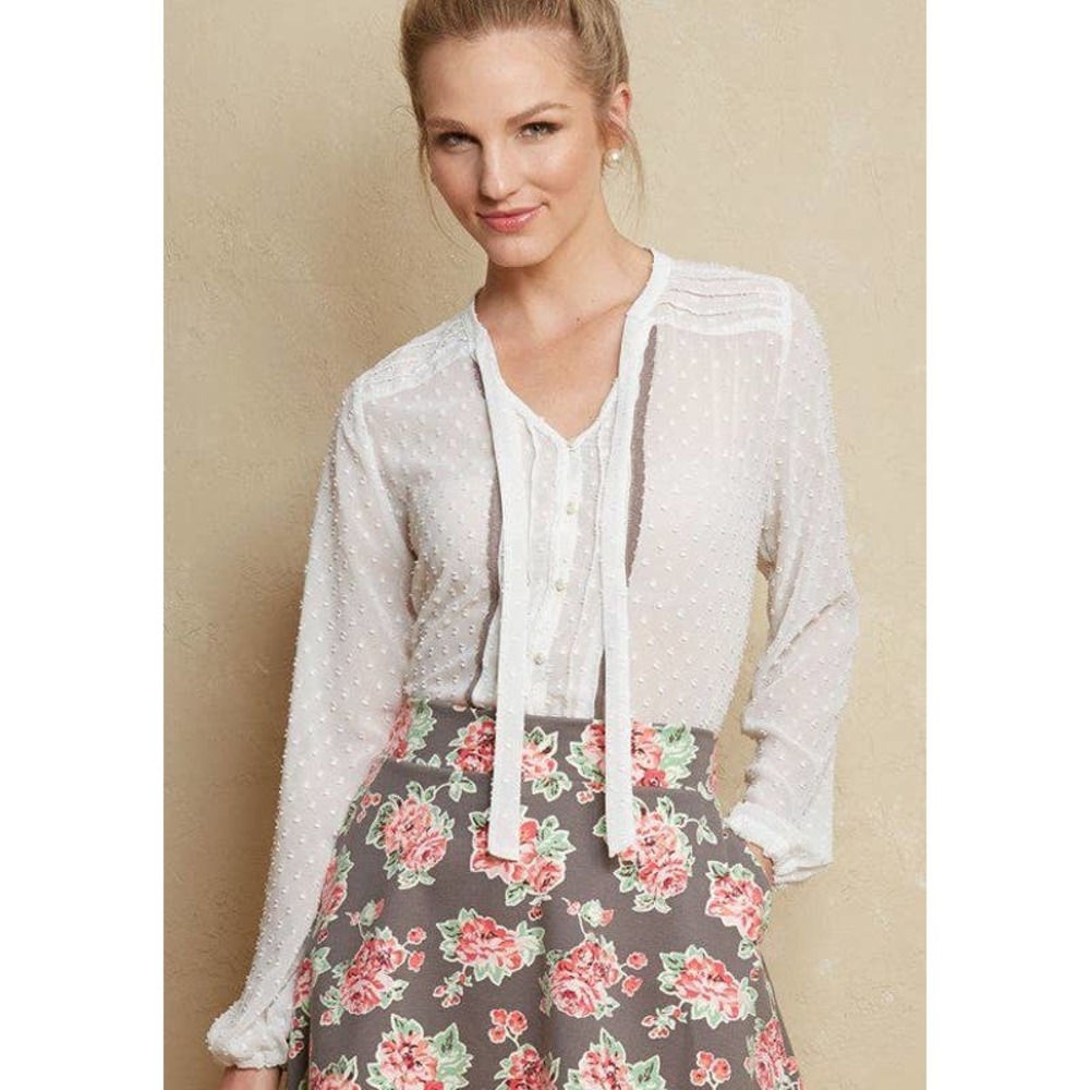 Matilda Jane Renae Top Size XS White Sheer Swiss Dot Print Button Down